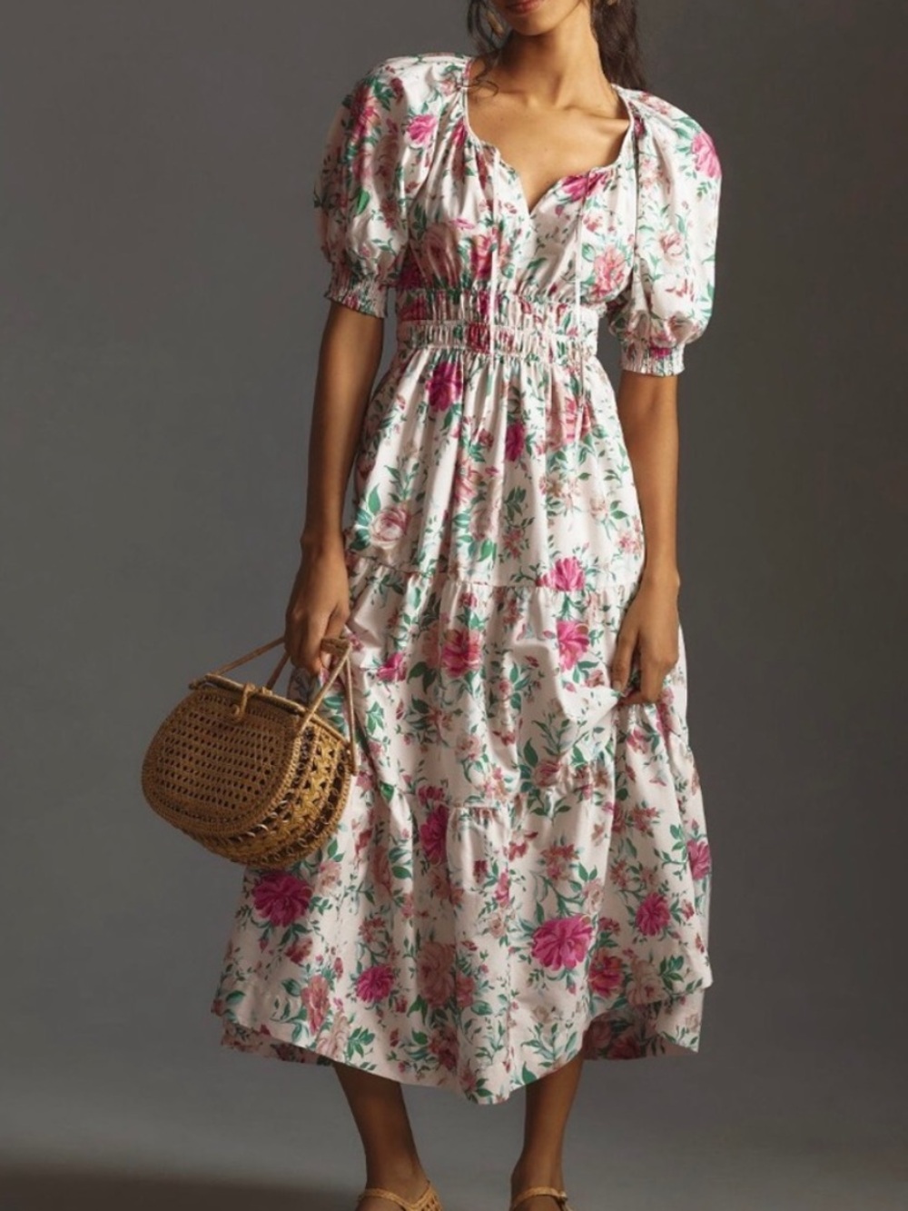 Anthropologie Puff Sleeve Somerset Maxi Dress Floral Large